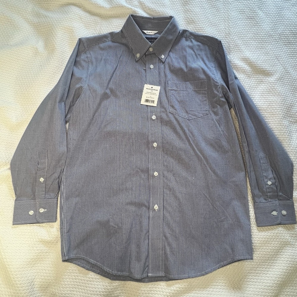 RUGGED BEAR NWT Boys 12 Blue White Striped Button Down Shirt Wedding Easter